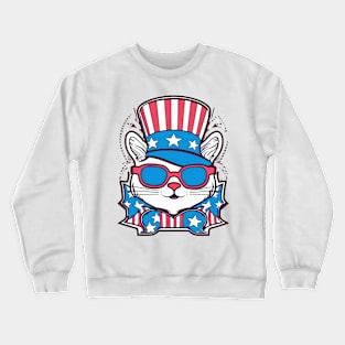 Adorable Cat with Patriotic Style Crewneck Sweatshirt